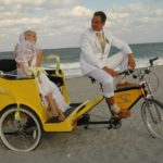 pedicab at wedding bride groom